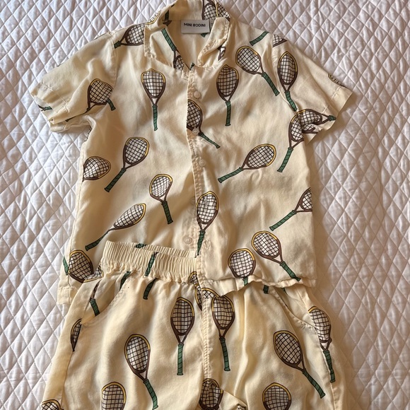 Mini Rodini Yellow Tennis Racket Print Short Set - Picture 2 of 3